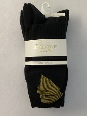 Gold Toe Black Casual Turn Cuff Socks with Gold Accent - 6 Pairs